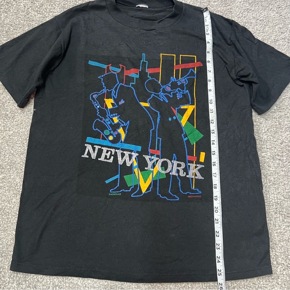 Vintage New York Shirt Adult Medium? Black Jazz Graphic SHOWPLACE FRED BALDUS 80 - Picture 2 of 10